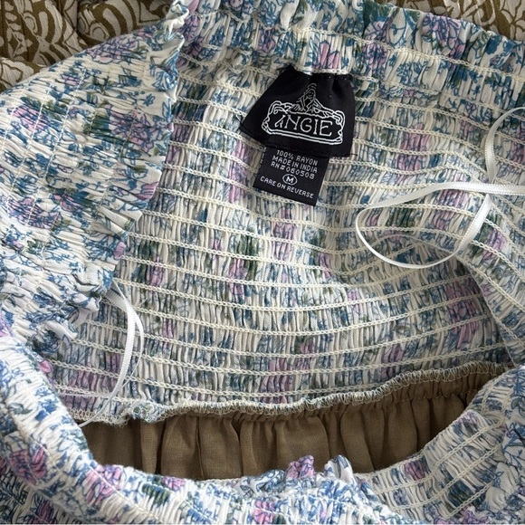 NWT Angie Boho Strapless Patchwork Maxi Dress Bohemian Green, Olive, Jade,Cream - Picture 8 of 8